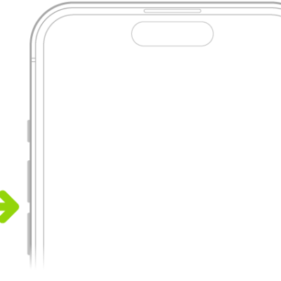 The upper portion of the front of iPhone with the volume up and volume down buttons on the upper left.