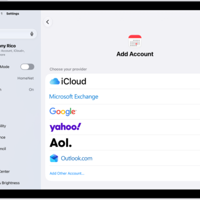 The add calendar account settings showing different calendar providers.