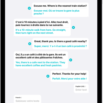 The Conversation tab, showing chat bubbles and their translations.