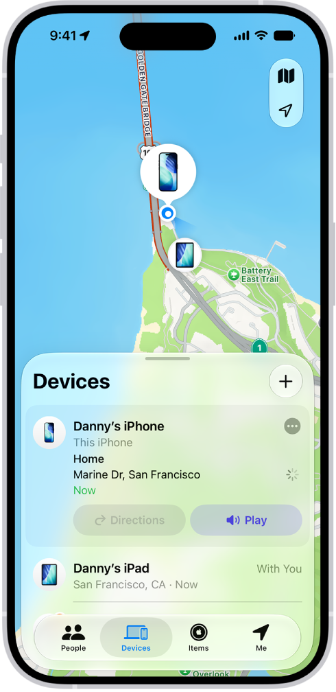 The Find My screen showing two devices at home.