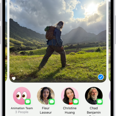 The screen for sharing a photo, with the sharing options immediately below the open photo, including the More button for editing the sharing options.