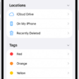 The Files app displaying multiple folders and locations named Downloads, Letters, Family, and so on. At the bottom of the screen are buttons for Recent files, Shared files, and the Browse tab.