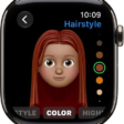 The Memoji app on Apple Watch showing the Nose editing screen. There's a close up of the face, centered on the nose. The word Color appears at the bottom.