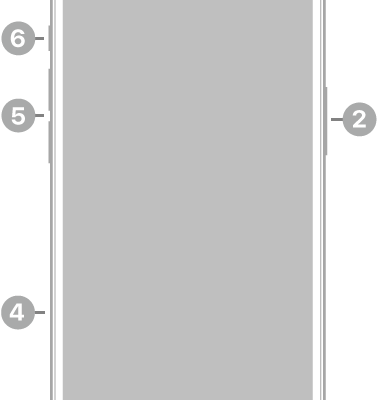 The front view of iPhone 16e. The front camera is at the top center. The side button is on the right side. The USB-C connector is on the bottom. On the left side, from bottom to top, are the SIM tray, the volume buttons, and the Action button.