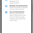 An iPhone with information about how to create a Personal Voice.