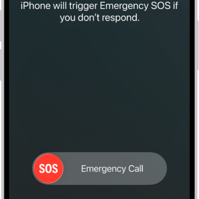 The Crash Detection screen showing a notification you've been in a crash, below it is an Emergency Call SOS slider with a cancel button.