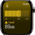 The Noise app showing a sound level of 89 decibels with the word "Loud" above.