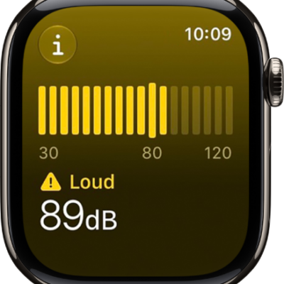 The Noise app showing a sound level of 89 decibels with the word "Loud" above.