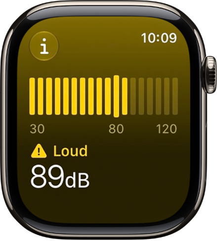 The Noise app showing a sound level of 89 decibels with the word “Loud” above.