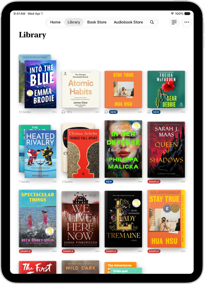 The Library screen in the Books app.