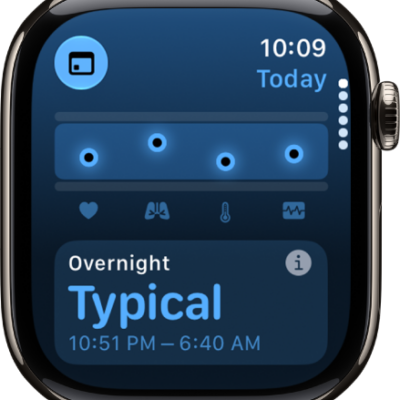A screen in the Vitals app showing overnight health metrics.