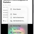 A website is open in Safari. The Page Menu button is selected and listening controls are displayed.