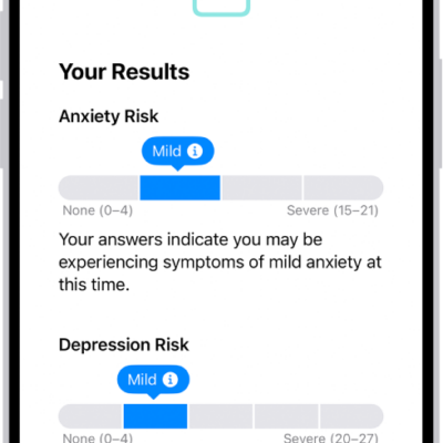 A screen in the Health app showing results of a mental health questionnaire.