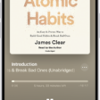 The audiobook player screen showing, from top to bottom, the audiobook cover, the name of the section that's playing, the playhead, pause button, and the skip forward and back buttons. At the bottom is the volume slider and below that are buttons for controlling playback speed, setting a sleep timer, choosing a playback destination, and viewing a list of the book's tracks.