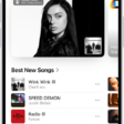 The New tab showing a new album at the top. You can swipe left to see more featured music and videos. The Best New Songs section appears below. You can swipe up on the screen to explore new and recommended music.