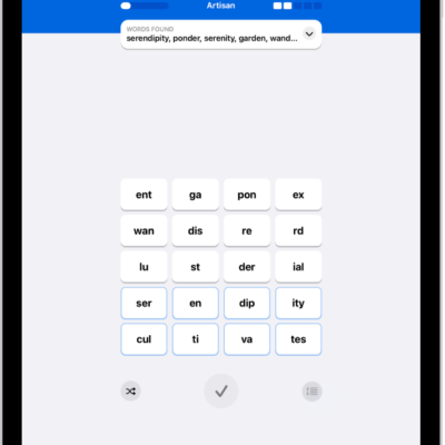 A Quartiles puzzle in the News app.