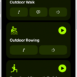 The Fitness workout screen showing three workout types. Buttons to log a workout and connect a heart rate monitor are at the top of the screen.
