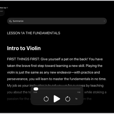 The Accessibility Reader screen showing content from Files in white text on a black background.
