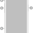 The front view of iPhone 13 mini. The front camera is at the top center. The side button is on the right side. The Lightning connector is on the bottom. On the left side, from bottom to top, are the SIM tray, the volume buttons, and the Ring/Silent switch.