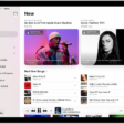 The New tab showing the sidebar on the left and the New section at the right. The New tab shows featured music at the top. Swipe left to see more featured music and videos. The Best New Songs section appears below. The MiniPlayer is at the bottom.