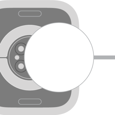 The concave end of the charger magnetically snaps to the back of Apple Watch.