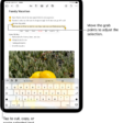 Text is selected in a note in the Notes app. Above the selected text is a menu of buttons including Cut, Copy, and Paste. The selected text is highlighted, with grab points to adjust the selection at either end.