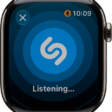 A screen showing the title and artist of a song identified by Music Recognition. The play button is at the bottom right.