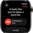 The Fall Detection screen showing the SOS slider to start an emergency call and the I'm OK button.