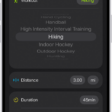 A screen in the Fitness app showing a logged workout. Metrics for the distance traveled, duration, date, and active calories burned appear below the list of workouts.