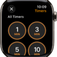 The Timer app screen, showing the add button to create a new timer, and quick timers for 1, 3, 5, or 10 minutes.