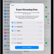 The Export Browsing Data screen, showing the data you can export from Safari to another browser.