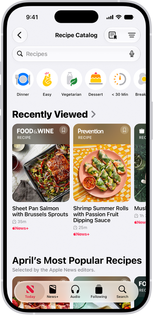 The Recipe Catalog in Apple News+.