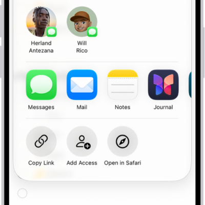 A Reminders screen showing a grocery list with options for sharing at the bottom.