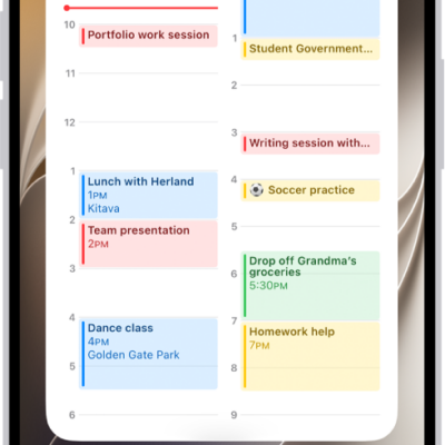 The iPhone Home Screen with an extra-large Calendar widget.