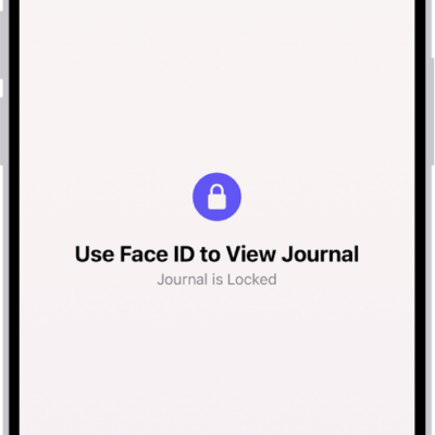 A screen in the Journal app that prompts you to use Face ID to unlock your journal.