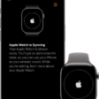 An iPhone and Apple Watch, side by side. The iPhone screen shows "Apple Watch is Syncing." The Apple Watch shows syncing progress.