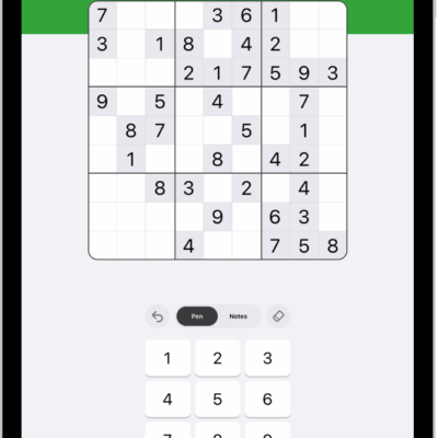 A Sudoku puzzle in the News app.
