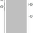 The front view of iPhone SE (2nd generation). The front camera is at the top, to the left of the speaker. On the right side, from top to bottom, are the side button and the SIM tray. The Home button is at the bottom center. The Lightning connector is on the bottom edge. On the left side, from bottom to top, are the volume buttons and the Ring/Silent switch.