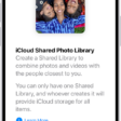 An iPhone showing the Get Started Screen for creating an iCloud Shared Photo Library.