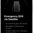 The Emergency SOS screen, showing that the phone is connected and instructing the user to keep pointing at the satellite. The Report Emergency button is at the bottom of the screen.