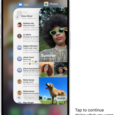 The App Switcher on iPhone showing a handoff notification at the bottom of the screen.