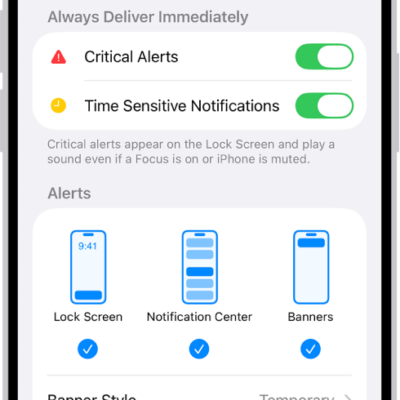 Messages Notification settings in Settings.