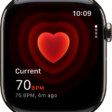 A Heart Rate screen, with your current heart rate showing in the bottom left, and your last reading in smaller type below that.