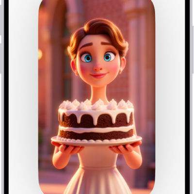The Image Playground app window showing a created image of a woman holding a cake.