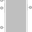 The front view of iPhone 12 mini. The front camera is at the top center. The side button is on the right side. The Lightning connector is on the bottom. On the left side, from bottom to top, are the SIM tray, the volume buttons, and the Ring/Silent switch.