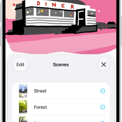 A Freeform board with the Scene Navigator open and several saved scenes.