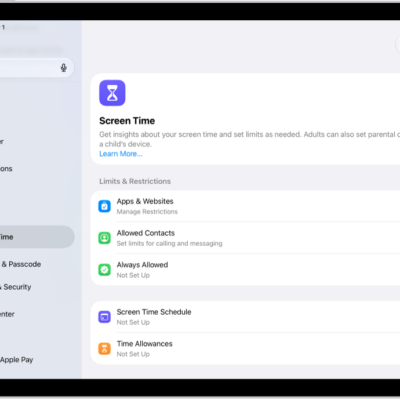 An image of Screen Time in Settings with options for Screen Time Schedules, Time Allowances, and more.