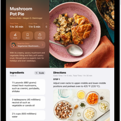 A recipe in Apple News+ with the ingredients and steps visible.