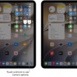 The iPad Control Center. Controls for Airplane Mode, cellular data, Wi-Fi, and Bluetooth are in the top-left group in Control Center for Wi-Fi + Cellular iPad models. The Camera control is at the bottom right of Control Center. The screen on the right shows the quick menu of options that appear when you touch and hold the Camera control.