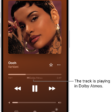 The Now Playing screen showing the Dolby Atmos icon for the track that's playing.